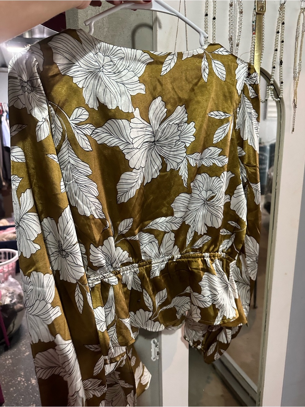 Women's Mustard Floral Wrap blouse size large nwt!! - Picture 2 of 2